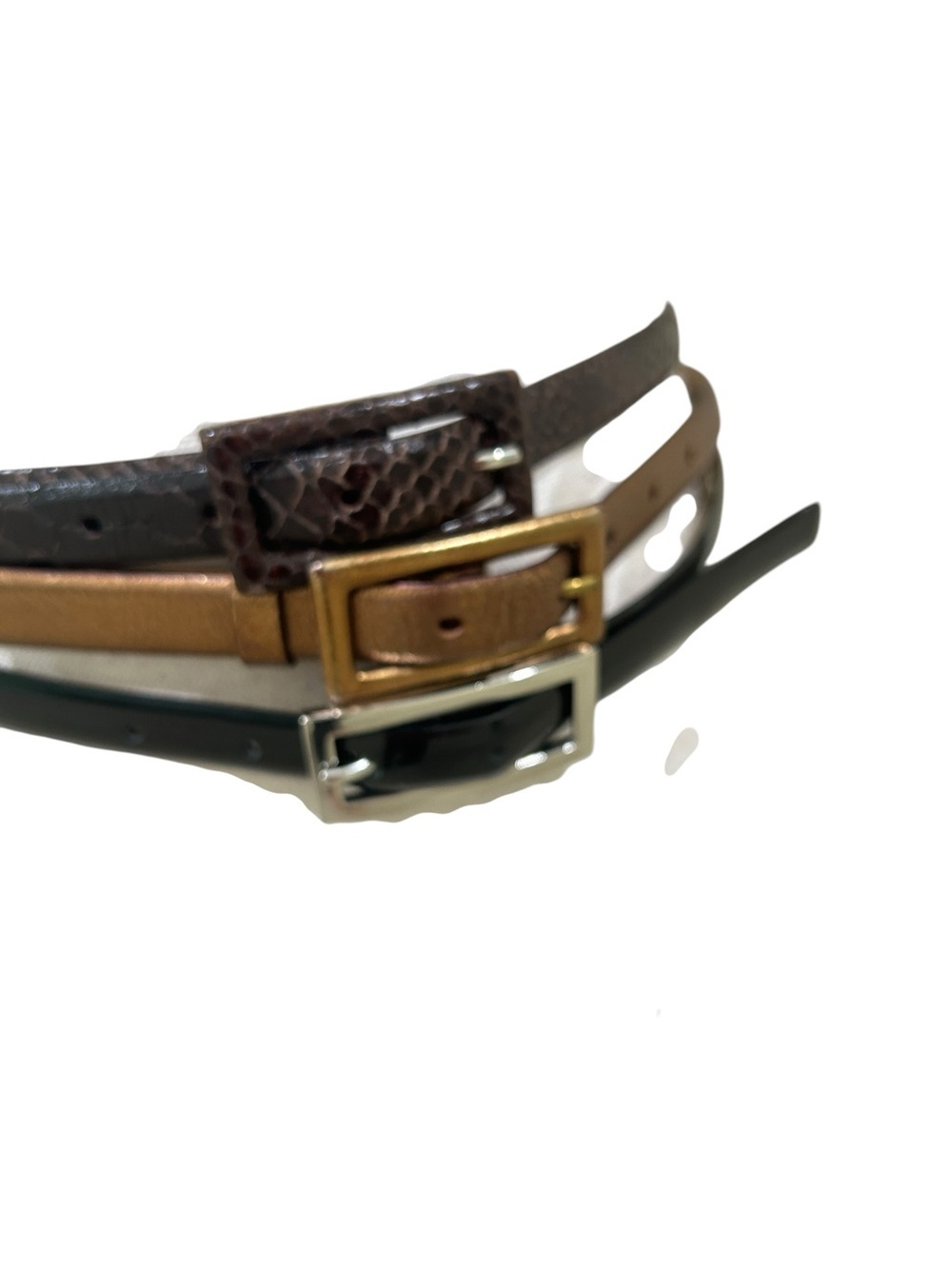 banana republic 3 Thin Leather Belt Set Bronze, croc brown, Black patent size xs